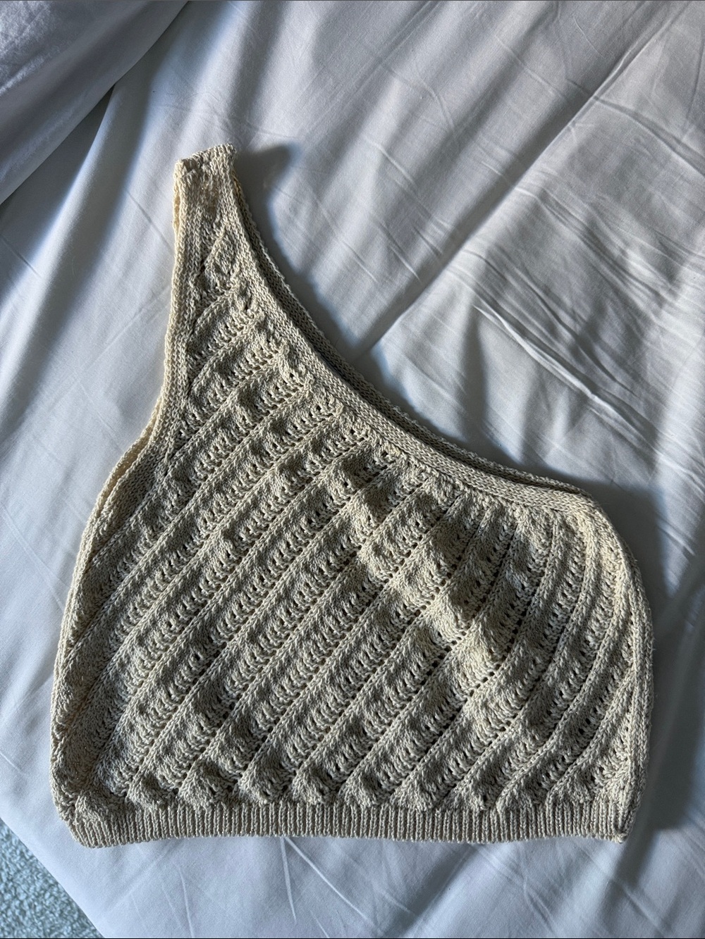 stradivarius One-Shoulder Knit Crop Top in Beige